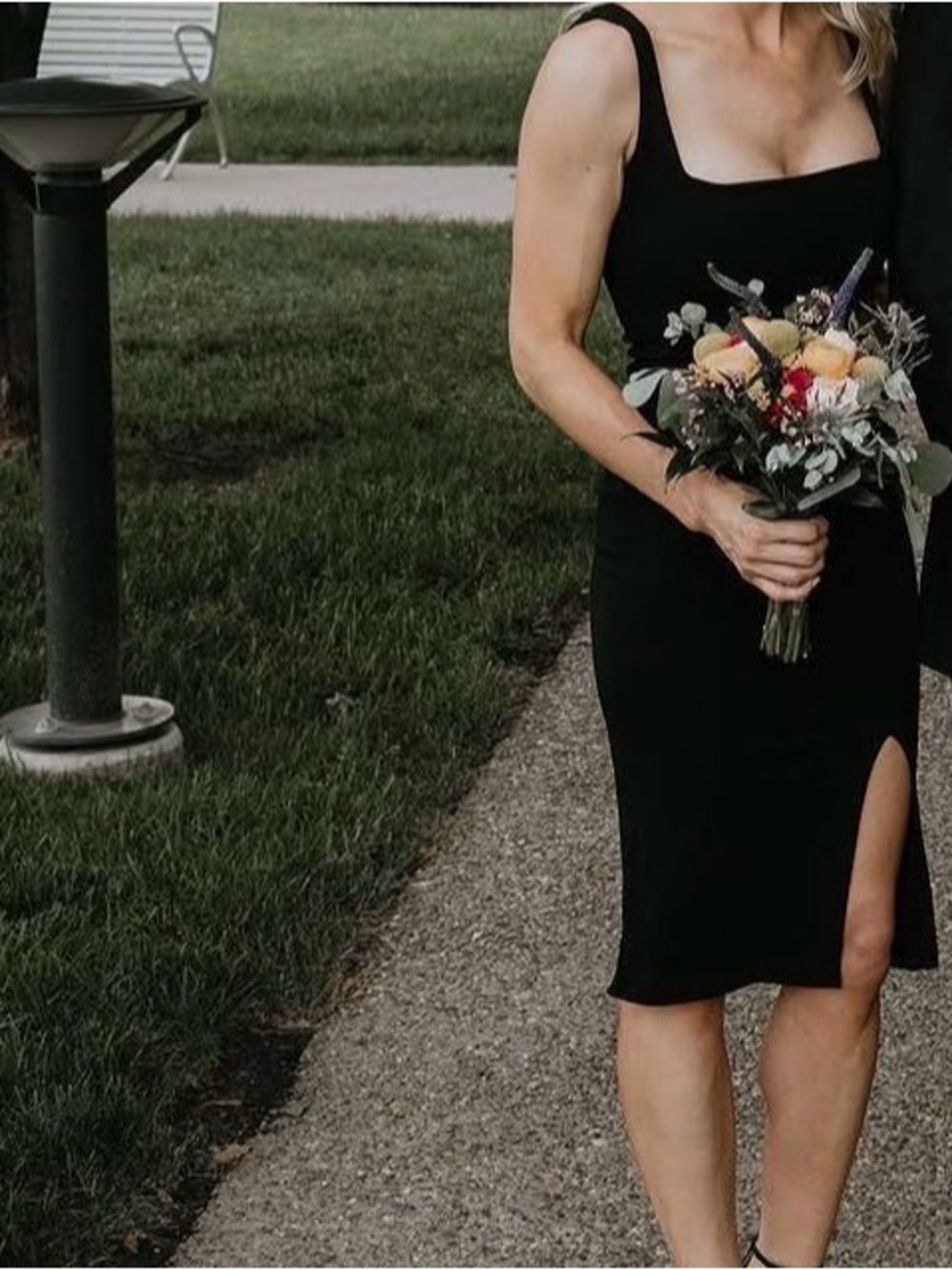 Nasty Gal squaring to go Black Midi Sheath Dress with Front Slit - Picture 3 of 5